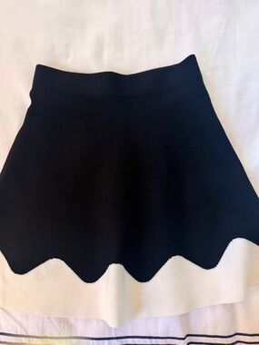 Zara Black and White Scalloped Hem Skater Skirt